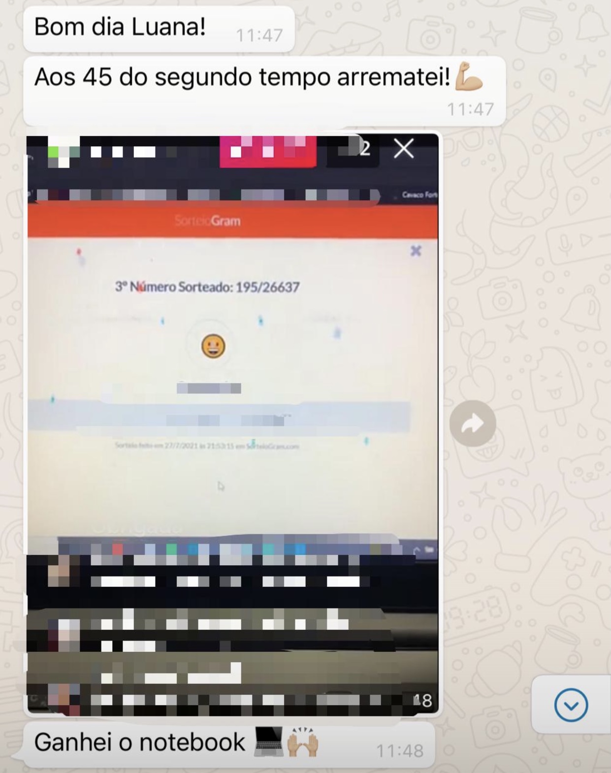 Ganhou um notebook 
Arrassouuuuuu
Pra cima !!!
Você vai ganhar muito mais , te desejamos sorte e WriteB para comentar! Rsrs
